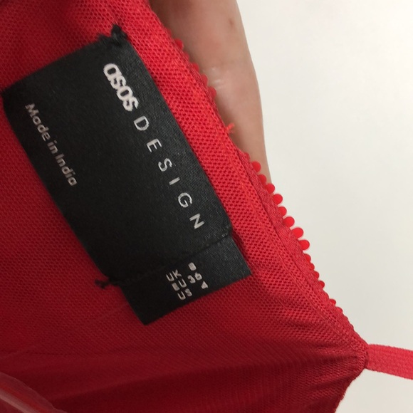 NWT ASOS DESIGN shard detail midi dress with sheer waist detail in red size US 4 - Picture 9 of 9